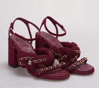 used-Chanel Suede Chain Braided Sandals 38C in Burgundy-MILOURA