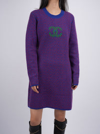 used-CHANEL 100% cashmere blue red chevron green CC logo sweater dress FR 38-MILOURA