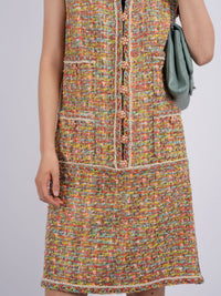 used-Chanel 14P Multicolour Tweed Runway Dress Size 38-MILOURA