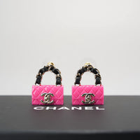 Chanel Resin Lambskin Turnlock Flap Bag Earrings in Hot Pink and Black