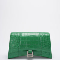 Used Balanciaga Shiny Calfskin Crocodile Embossed Small Hourglass Sling Shoulder Bag Leaf Green front