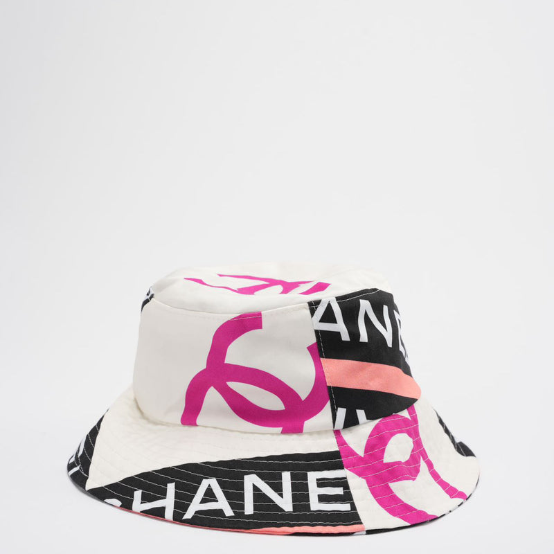 Chanel Cotton Logo Cloche Hat Bucket Hat Ecru / Black / Pink Pre-Loved Front image
