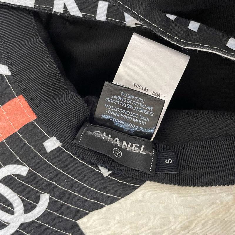 Chanel Cotton Logo Cloche Hat Bucket Hat Ecru / Black / Pink Pre-Loved Label