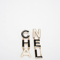 Chanel Cha-Nel Logo Drop Earrings Letter in Brass & Enamel – 2022 Collection Front