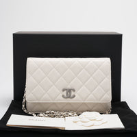 Chanel Wallet on Chain Timeless/Classique Leather Crossbody Bag in White with Silver Hardware Front