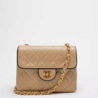 Chanel Vintage Classic/Timeless Mini Square Flap 11.12 Bag in Beige Black With 24k Gold Hardware