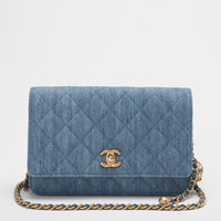 Chanel Denim Wallet On Chain (Woc) CC Pearl Crush Bag from 2022 Front