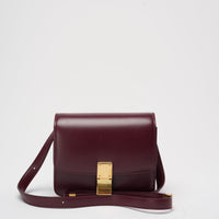 Celine Burgundy Classic Box Small Leather Shoulder Bag