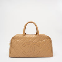 Chanel Vintage Bowler Handbag Beige Caviar Leather