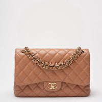 Chanel Classic Flap Bag Jumbo Camel Lambskin