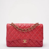 Chanel Timeless Classic Double Flap Jumbo Bag Red Lambskin Preloved