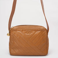 Chanel Vintage Beige Quilted Caviar Diagonal Crossbody Bag