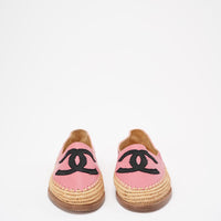 Chanel Pink / Black Lambskin Leather CC Espadrille Flats Size 38
