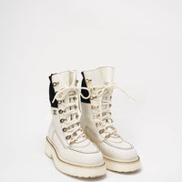 Chanel 21K White/Black CC Combat Ankle Boots 38 ½