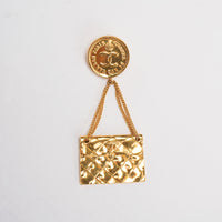 Chanel Vintage Gold Plated Coin Handbag Brooch