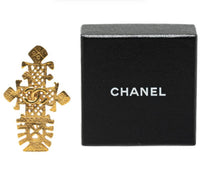 Chanel Gold Plated CC Logos Cross Vintage Brooch