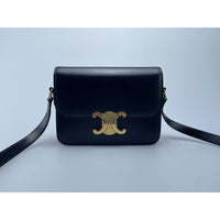 used-Celine Black Teen Triomphe Bag in Shiny Calfskin Leather with Gold Hardware-MILOURA