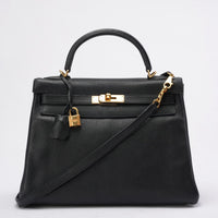 Hermes Kelly 32 Black Togo Leather Bag with Gold Hardware (Retourne)