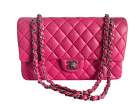 Chanel Timeless Classic Medium Double Flap Bag Hot Pink Lambskin with Silver Hardware Front