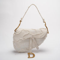 Dior Saddle Bag Camouflage White Canvas Medium Handbag with Gold Hardware 2020