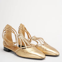 Chanel Gold Metallic Leather Sandals Size 38C