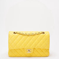 Chanel Yellow Lambskin Quilted Medium Double Flap Gold Hardware