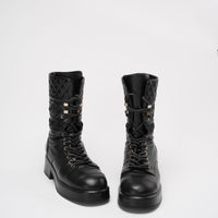 Chanel Black Lace Up Combat Boots Lambskin 39