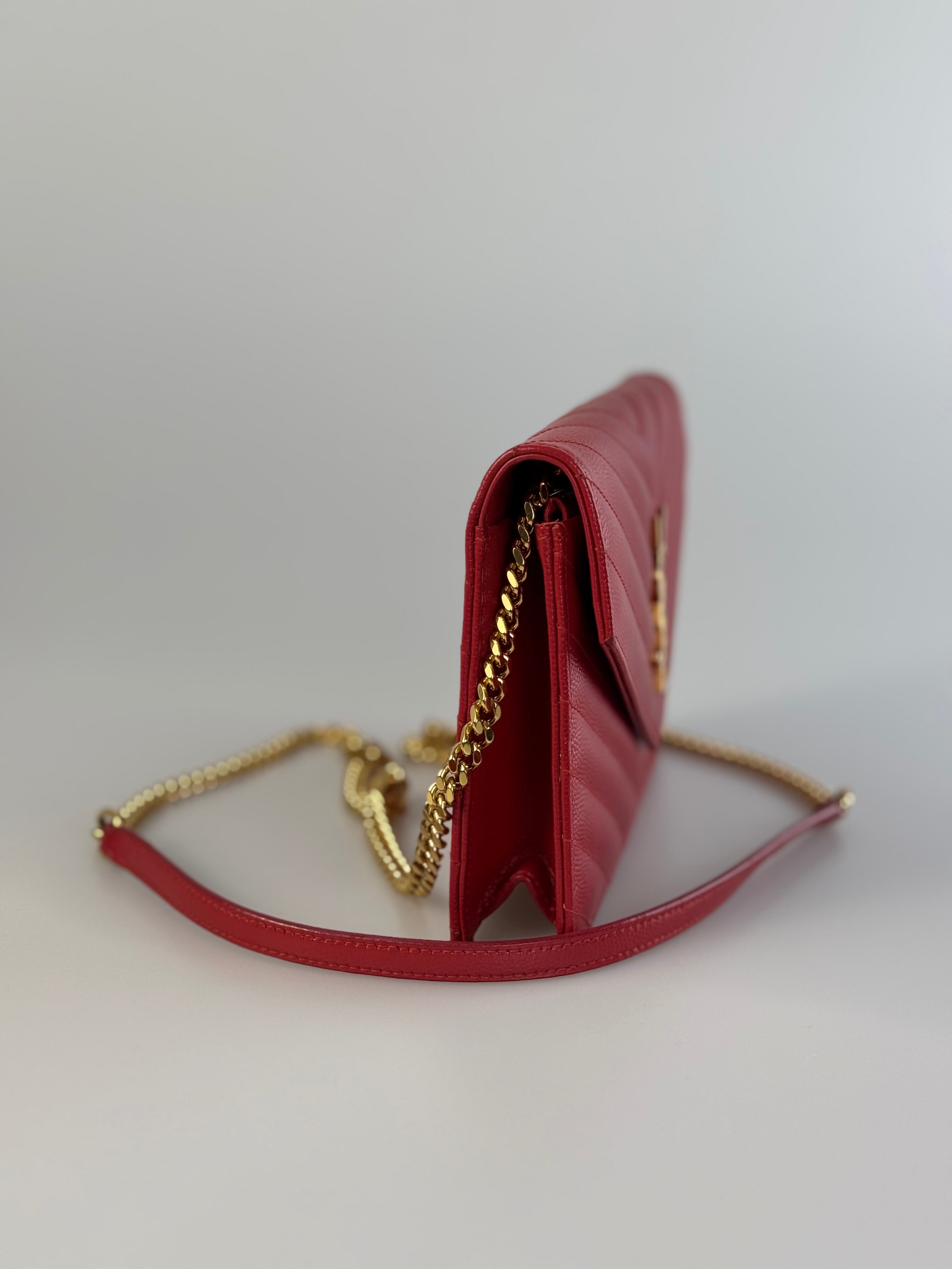 Used Saint Laurent Cassandre envelope Red Bag MILOURA