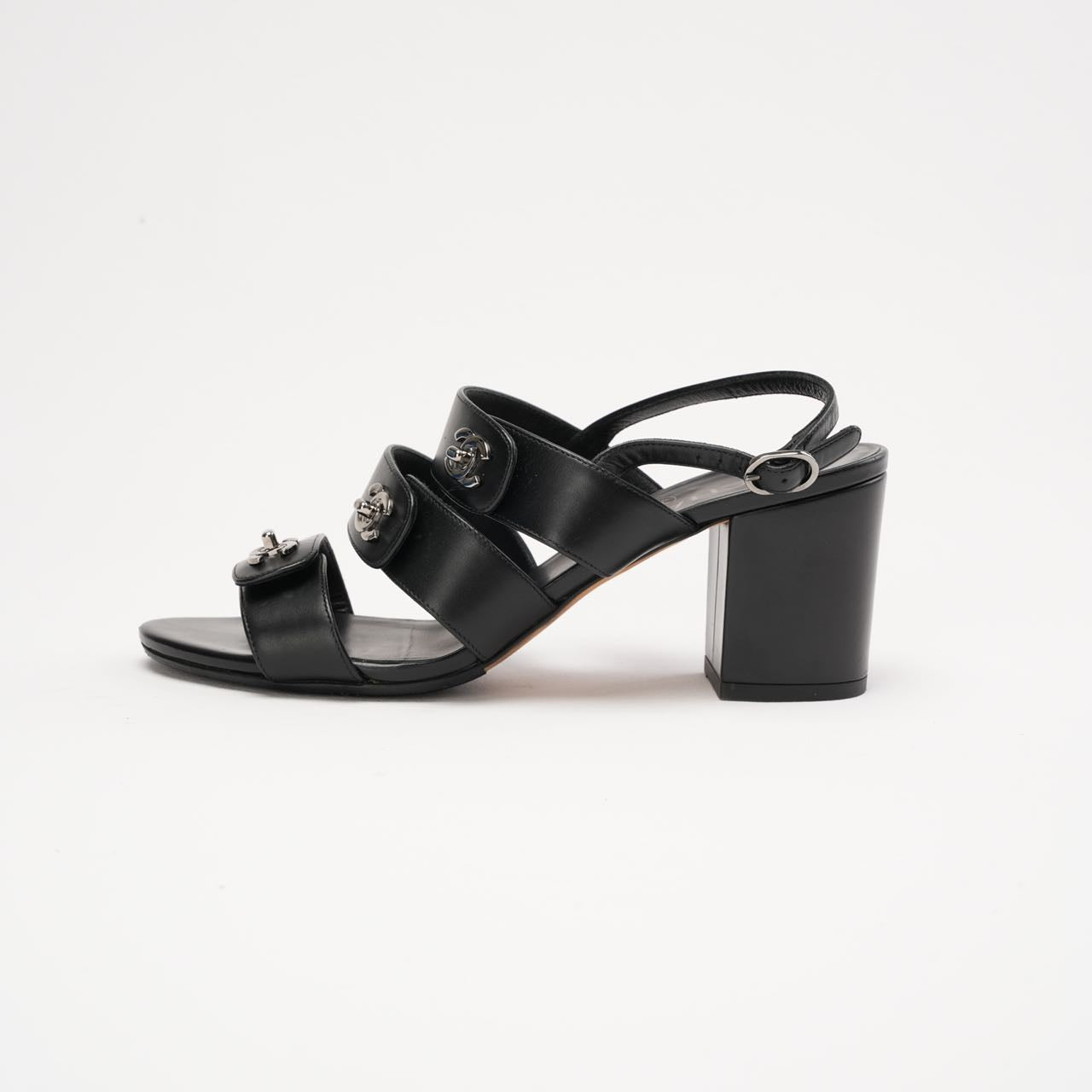 Pre-owned Chanel CC Turnlock Sandals Black Lambskin 38 | Miloura