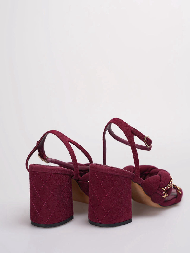 Chanel Suede Chain Braided Sandals 38C in Burgundy1