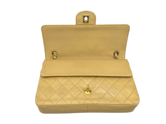 Chanel Beige vintage Classic Double Flap Bag medium with gold Hardware Chanel Bag MILOURA