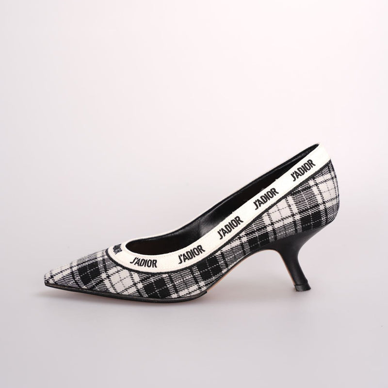 Dior Canvas Ribbon Tartan Print Embroidered J'Adior Pumps Luxury Brand Shoes MILOURA