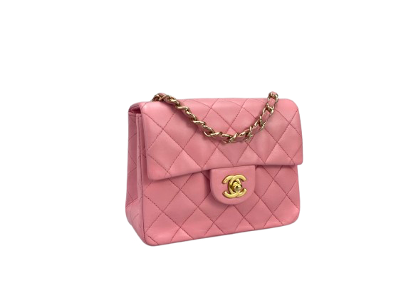 Chanel Vintage Rose Pink Classic Mini Square Flap Bag in Lambskin with Gold Hardware Chanel Bag MILOURA