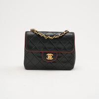 Chanel Vintage Mini Timeless Flap Black and Burgundy 1991