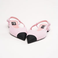 Chanel Pink Tweed Grosgrain Cap-Toe Pointed Slingback Flats Size 39