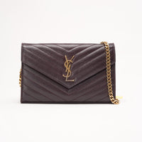 Saint Laurent Burgundy Monogram Envelope Medium Wallet on Chain 2014
