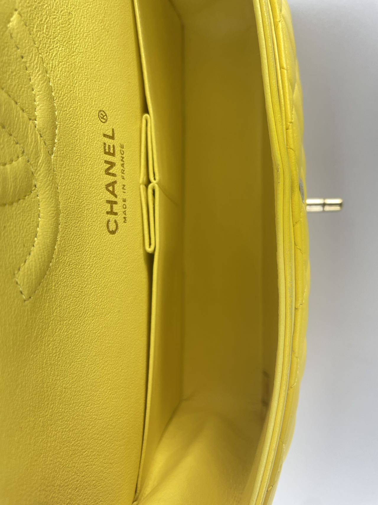 Used Chanel yellow timeless Flap Bag Medium in lambskin leather