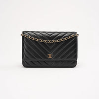 Chanel Chevron Wallet on Chain WOC Lambskin Black 2017