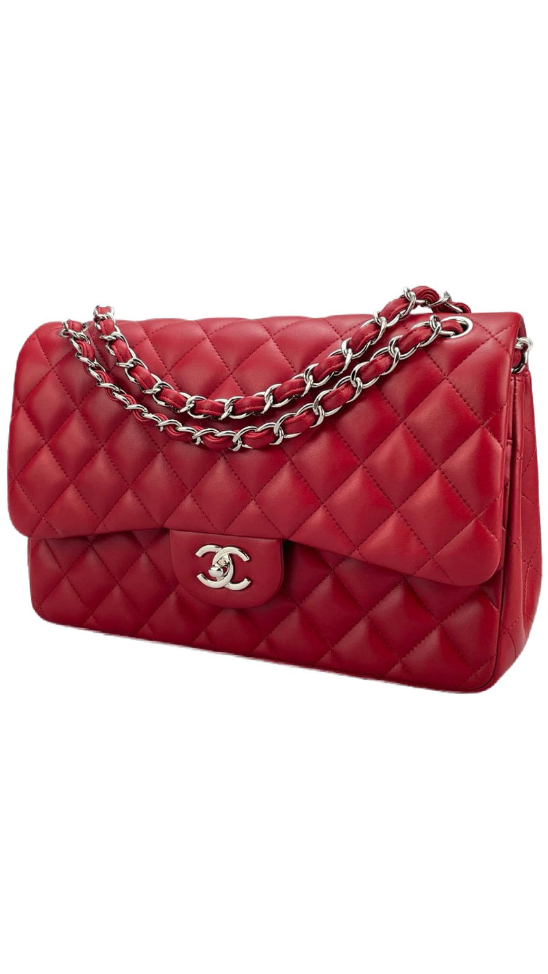 Chanel Jumbo Rouge Classic Flap Bag in Lambskin with silber Hardware Chanel Bag MILOURA