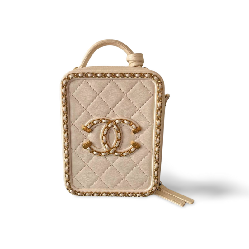 Chanel White Vanity Case Bag in Lambskin Leather Chanel Bag MILOURA