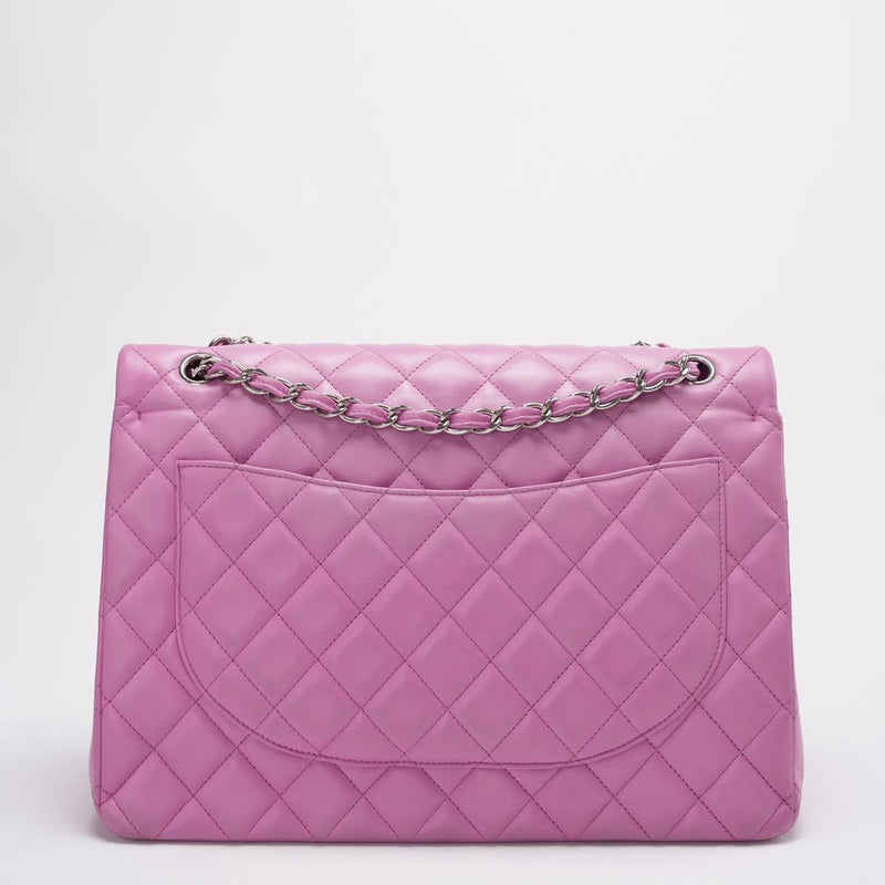 Chanel Timeless Classic Flap Bag Maxi Lilac Purple with Silver Hardware Back