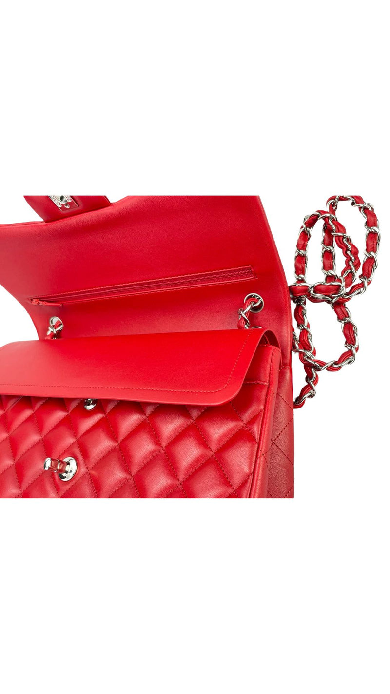 Chanel Jumbo Rouge Classic Flap Bag in Lambskin with silber Hardware Chanel Bag MILOURA