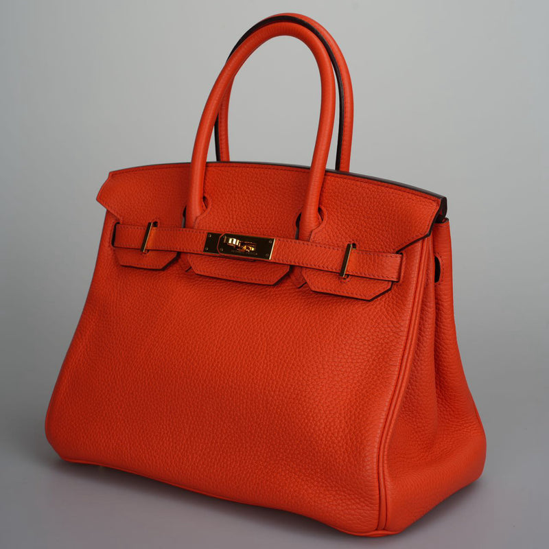 Authentische Luxus Gebraucht Hermes birkin 30 Orange Tasche Togo
