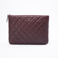 Chanel Vintage Classic Pouch Burgundy Lambskin Leather Silver 2013