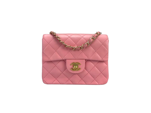 Chanel Vintage Rose Pink Classic Mini Square Flap Bag in Lambskin with Gold Hardware Chanel Bag MILOURA