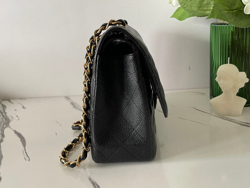 Chanel Black Jumbo Classic Double Flap Bag in Cavier Leather with gold Hardware Chanel Bag MILOURA