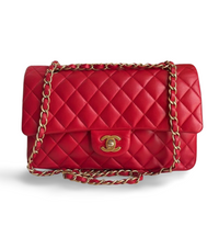Chanel Red Classic Double Flap Bag in Medium Size Lambskin Leather With Gold Hardware