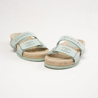 Chanel Cloth Mules Slippers Mint Color 38C