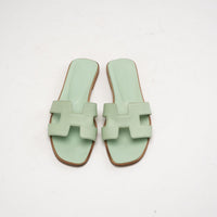Hermes Vert Jade Epsom Leder Oran Sandalen 38