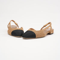Chanel Gold/Black Tweed Cap Toe CC Slingback Flats Size 37.5